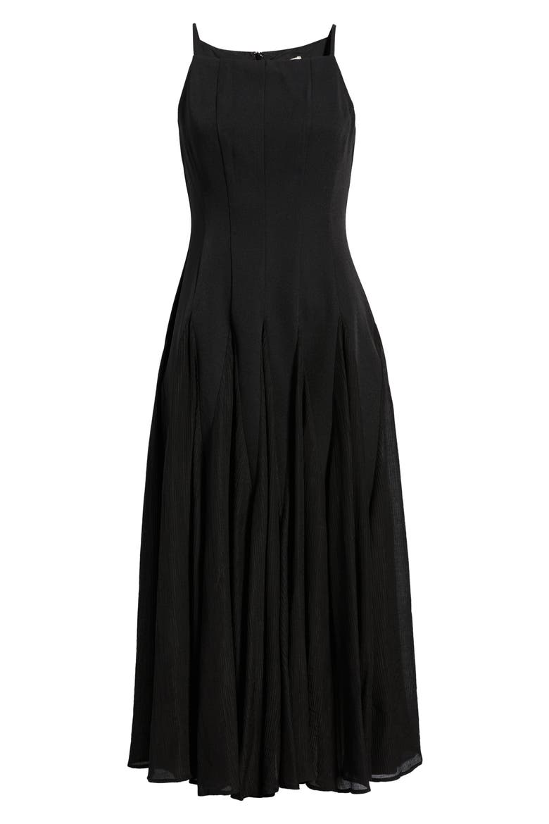 Godet Midi Dress, Alternate, color, BLACK