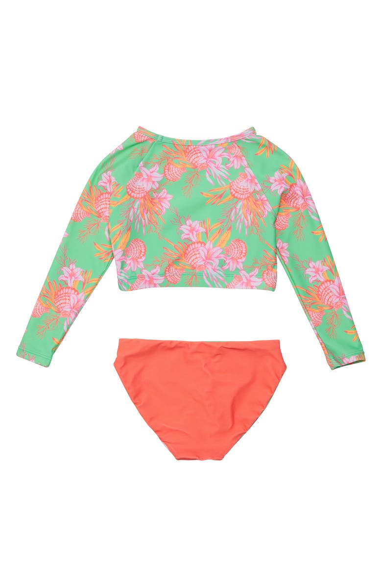 Snapper Rock Kids' Coastal Shells Long Sleeve Crop Rashguard Reversible Two-Piece Swimsuit, Alternate, color, 