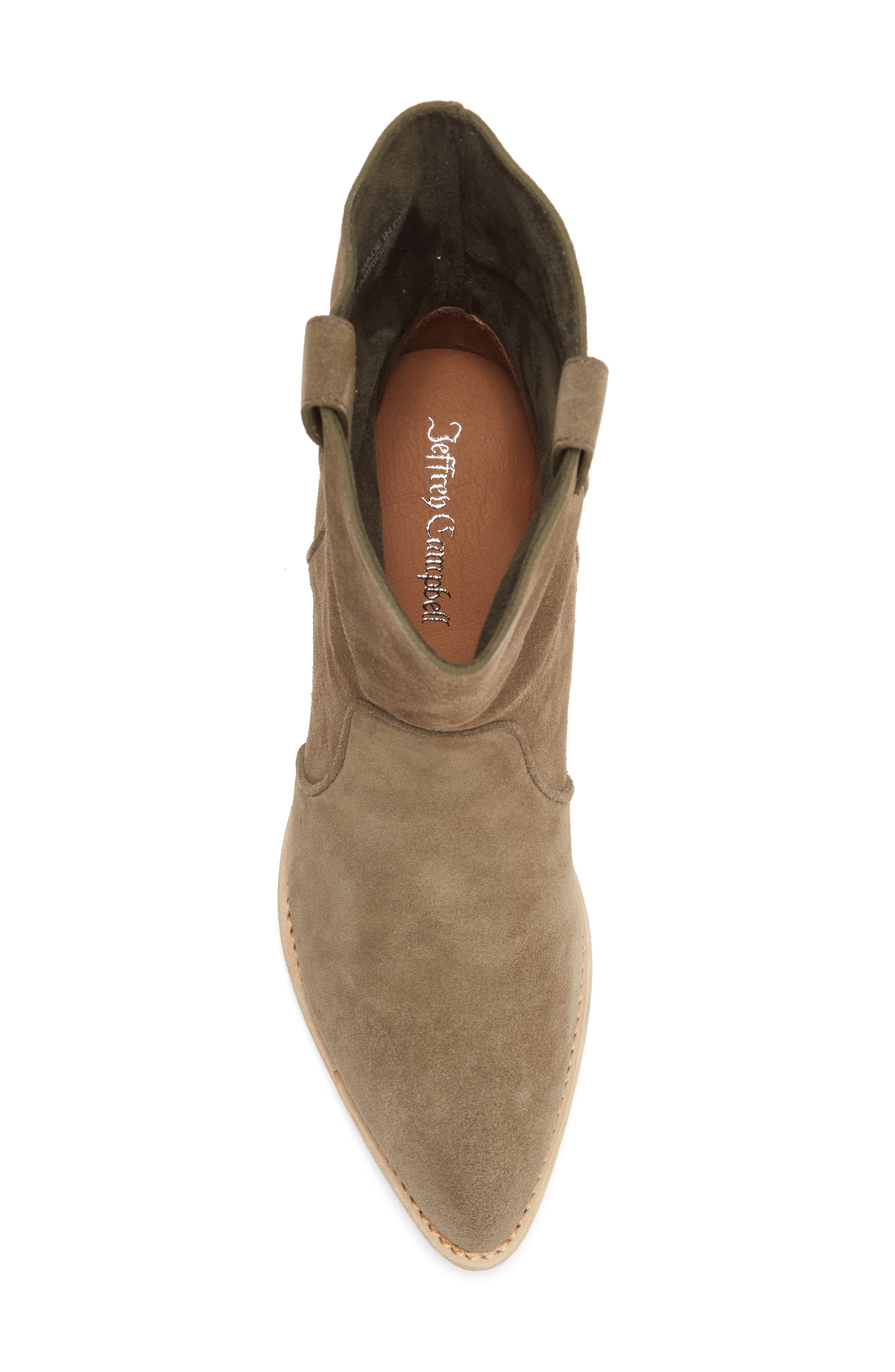 Jeffrey Campbell Busca Suede Pointy Toe Boot, Alternate, color, Khaki Suede Natural Stack