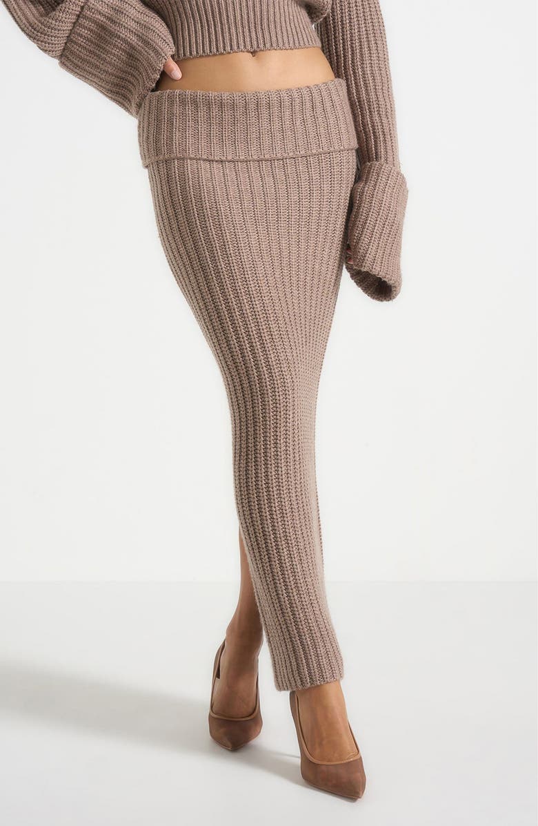 Manière De Voir Lyra Knit Maxi Skirt with Foldover, Alternate, color, Taupe