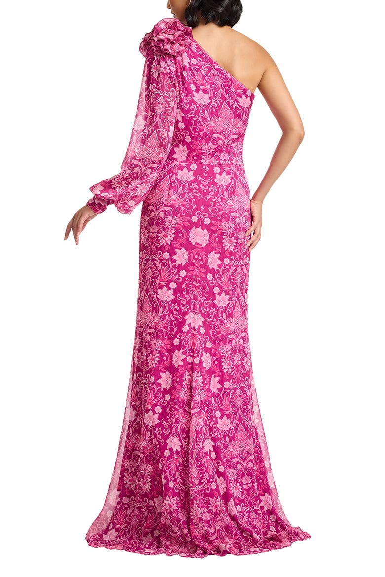 Print One-Shoulder Gown, Alternate, color, MAGENTA/ MULTI