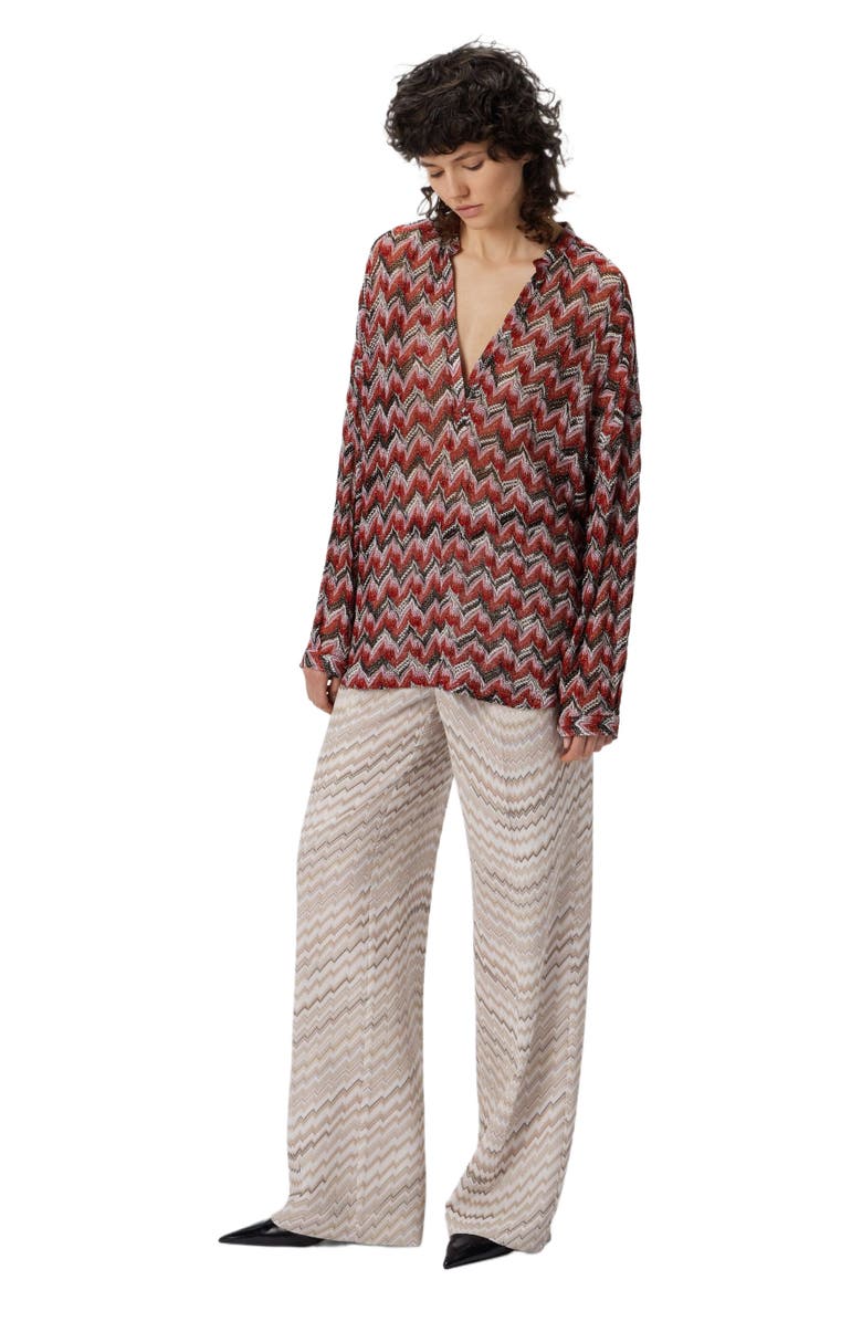 Missoni Oversized Blouse With Mandarin Collar And V-neck, Main, color, Black & Red