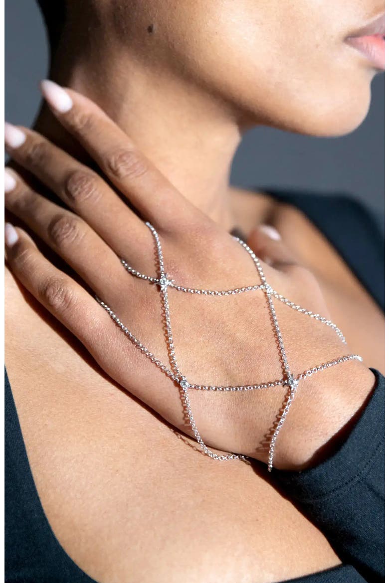 Chainmail Hand Chain, Alternate, color, STERLING SILVER