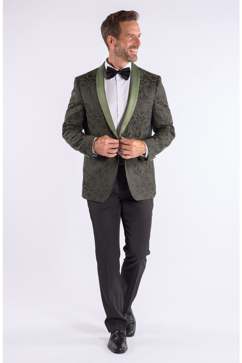 Paisley Jacquard Evening Jacket, Alternate, color, OLIVE