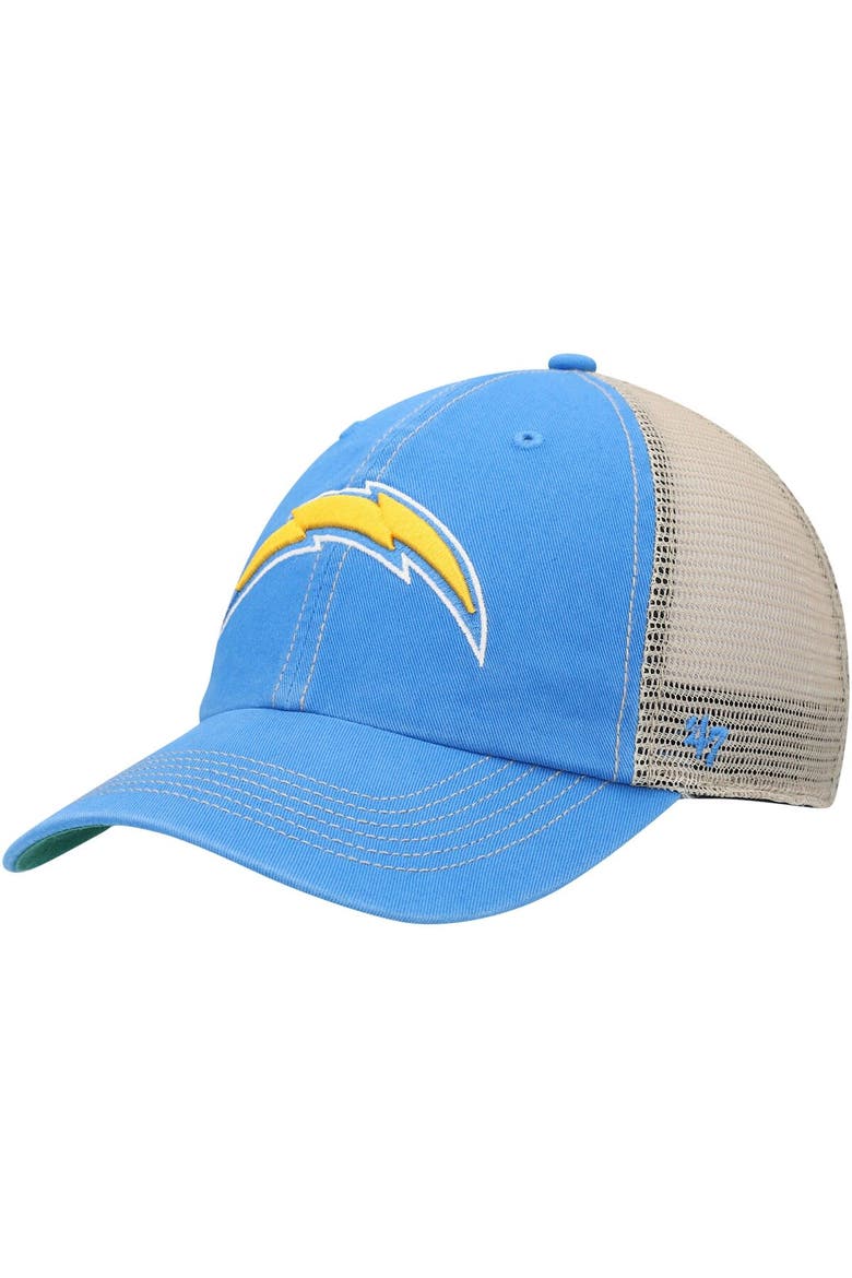 Men's '47 Powder Blue/Natural Los Angeles Chargers Trawler Trucker Clean Up Snapback Hat, Main, color, Powder Blue