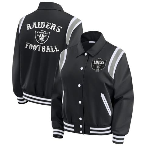 Women's WEAR by Erin Andrews Black Las Vegas Raiders Varsity Lightweight Full-Snap Jacket