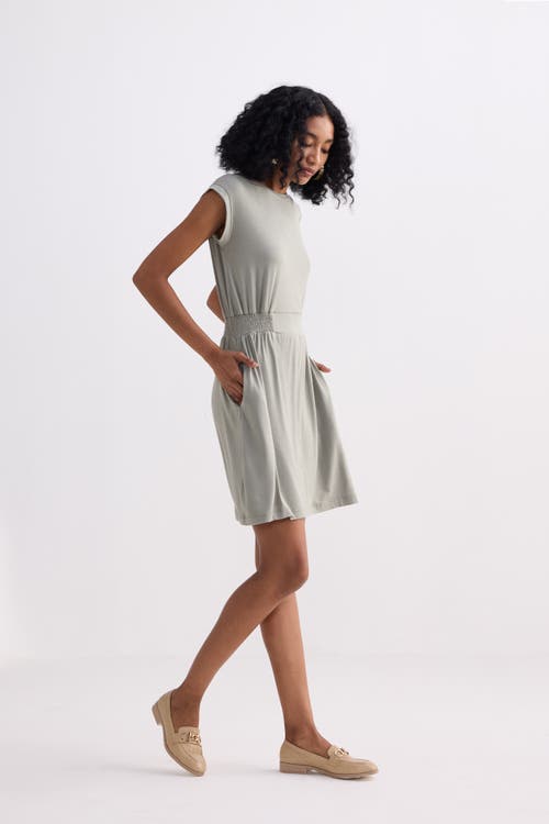 Reistor Short Dress With Smocking Side Detail In Light Olive