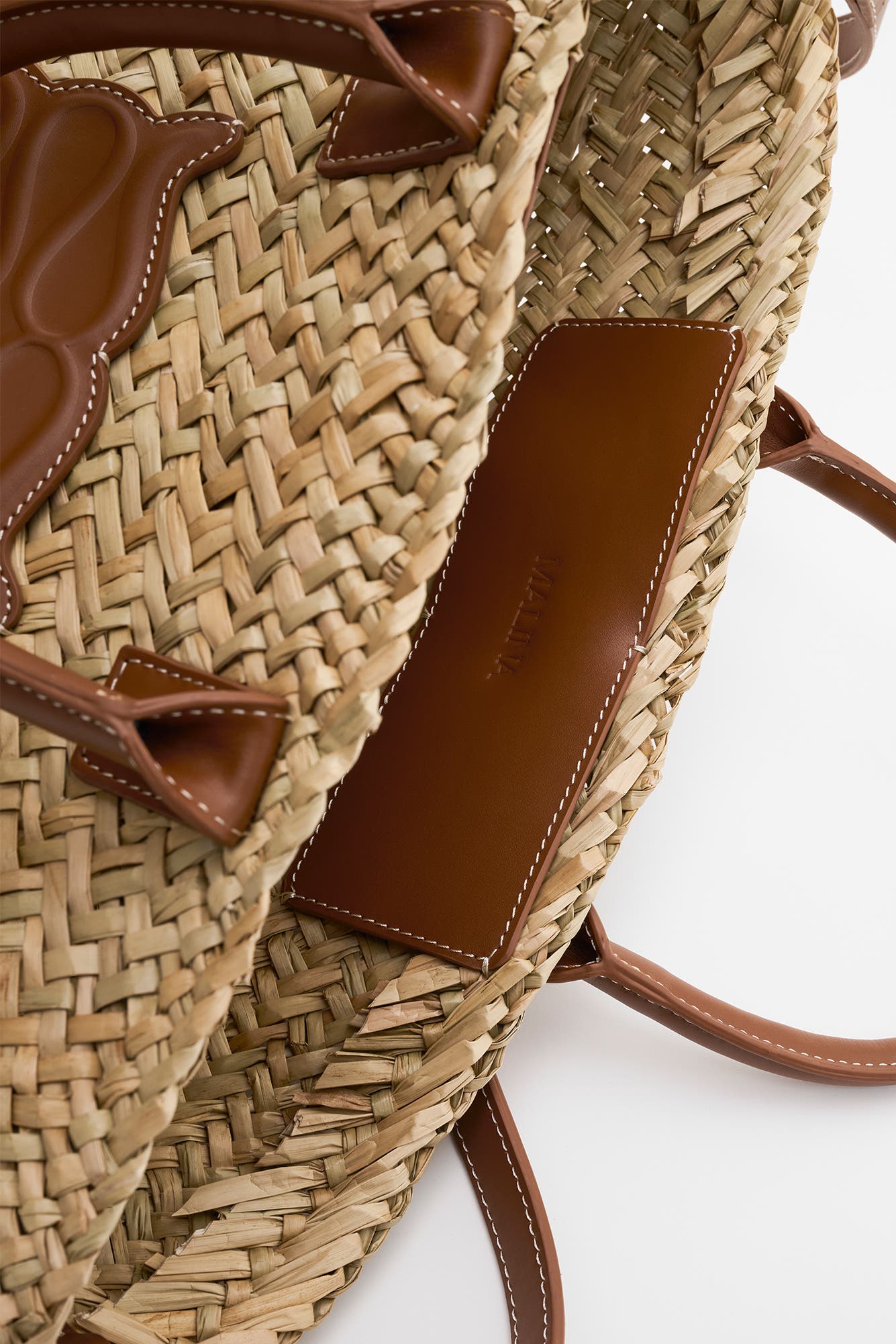 Small Leather Trimmed Straw Tote, Alternate, color, Cognac