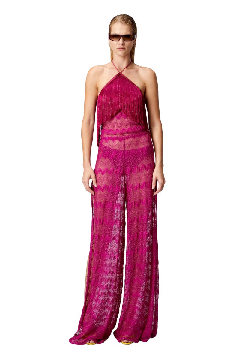 Missoni Zig Zag Lamé Viscose Jumpsuit With Fringes, Main, color, Purple