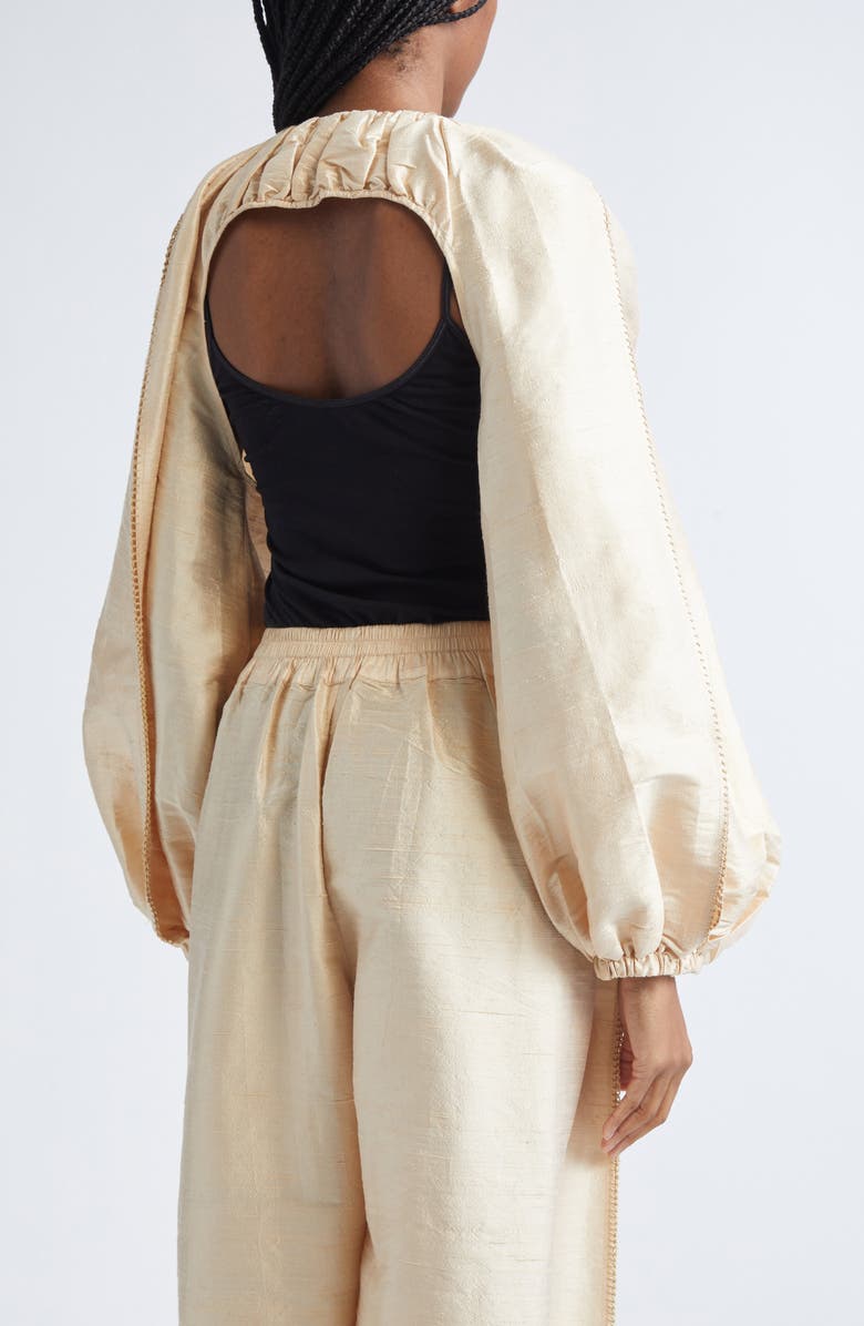 Diotima Balloon Sleeve Dupioni Silk Shrug, Alternate, color, Pearl