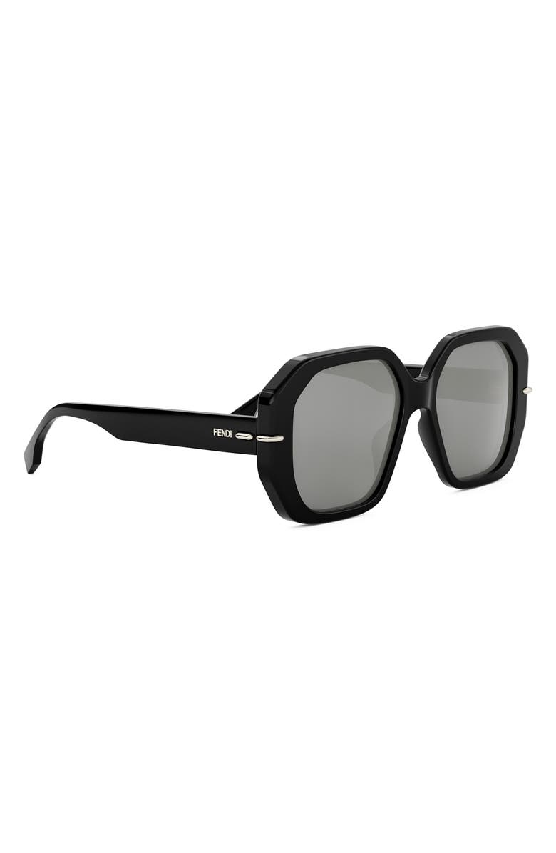Fendi Selleria Square Sunglasses, Alternate, color, Shiny Black / Smoke Mirror