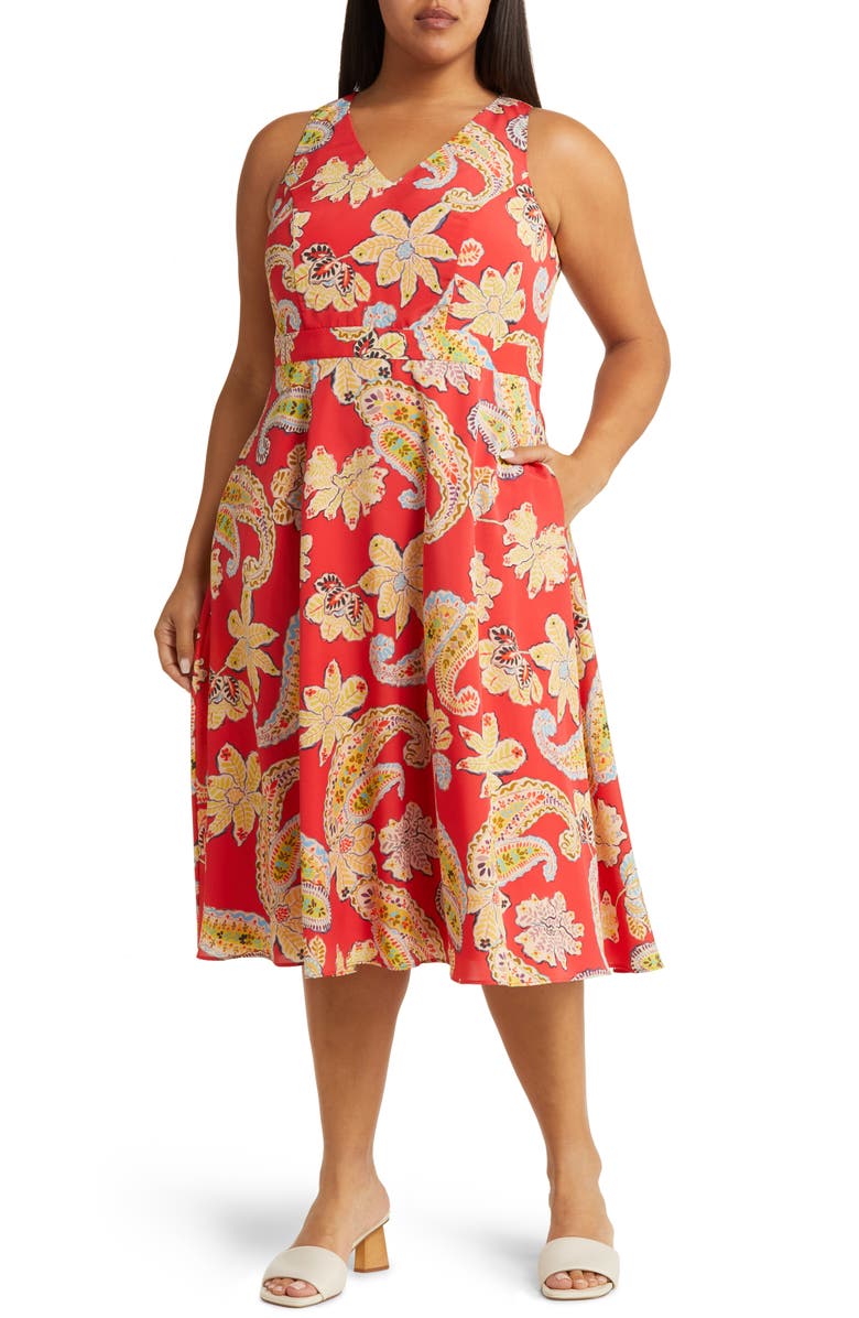 Tahari ASL Floral Tie Back Midi Dress, Main, color, 