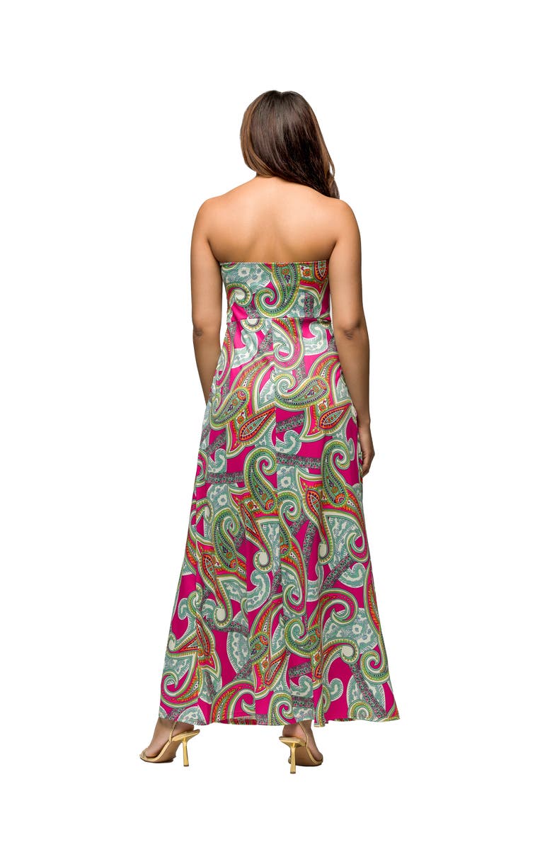 24seven Comfort Apparel Maternity Pink Paisley A-Line Strapless Maxi Dress With Pockets, Alternate, color, Pink Multi