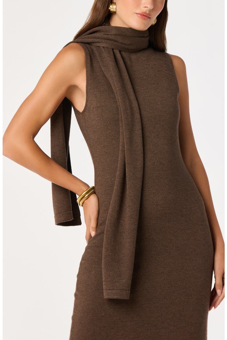 Shyanne Sleeveless Scarf Detail Midi Sweater Dress, Alternate, color, BROWN
