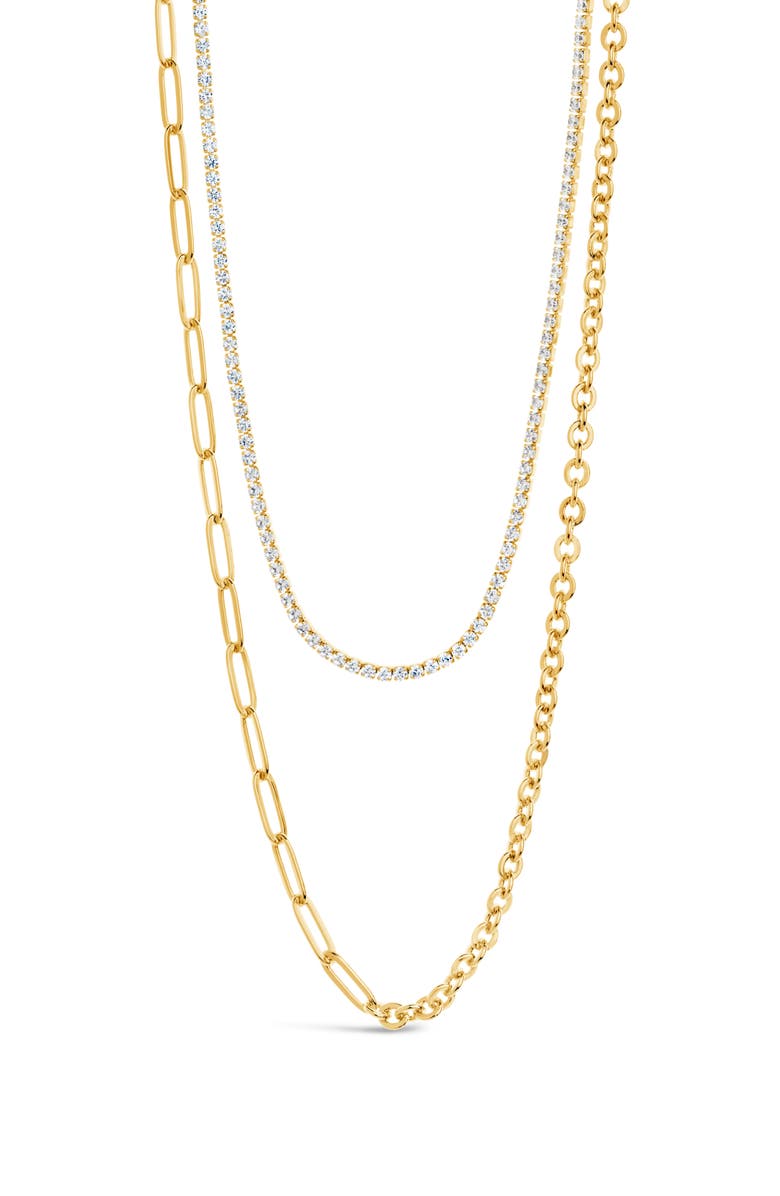 Sterling Forever Collins Cubic Zirconia Layered Chain Necklace, Alternate, color, 