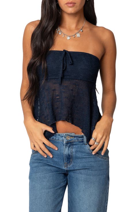 Embroidered Sheer Strapless Top