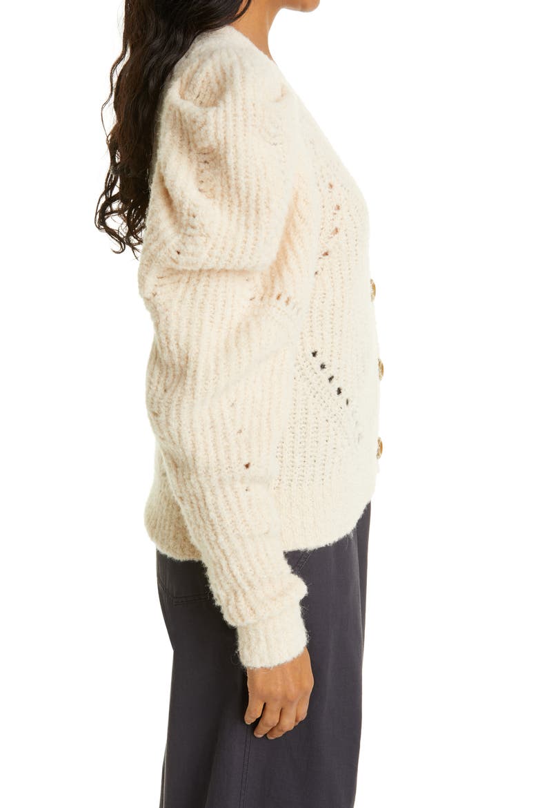 Emmy Gathered Shoulder Cardigan, Alternate, color, DAWN