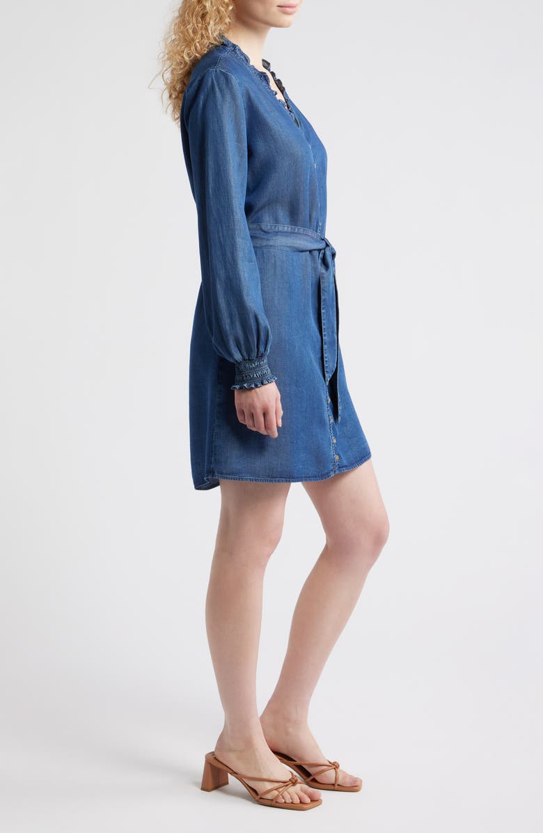 Cloth & Stone Ruffle Trim Tie Waist Denim Dress, Alternate, color, Dark Twilight Wash