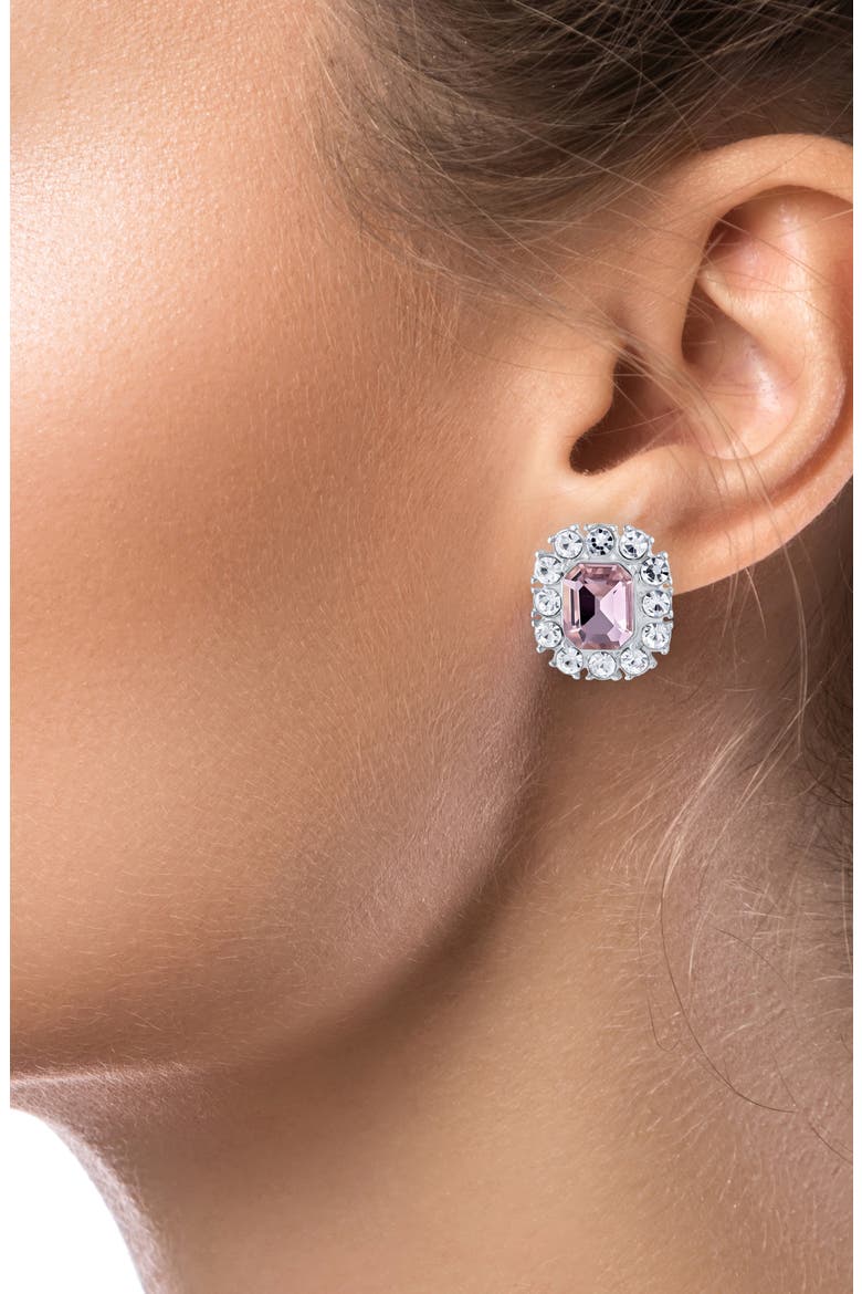 Halo Crystal Pave Stud Earrings, Alternate, color, PINK/ CLEAR SILVER