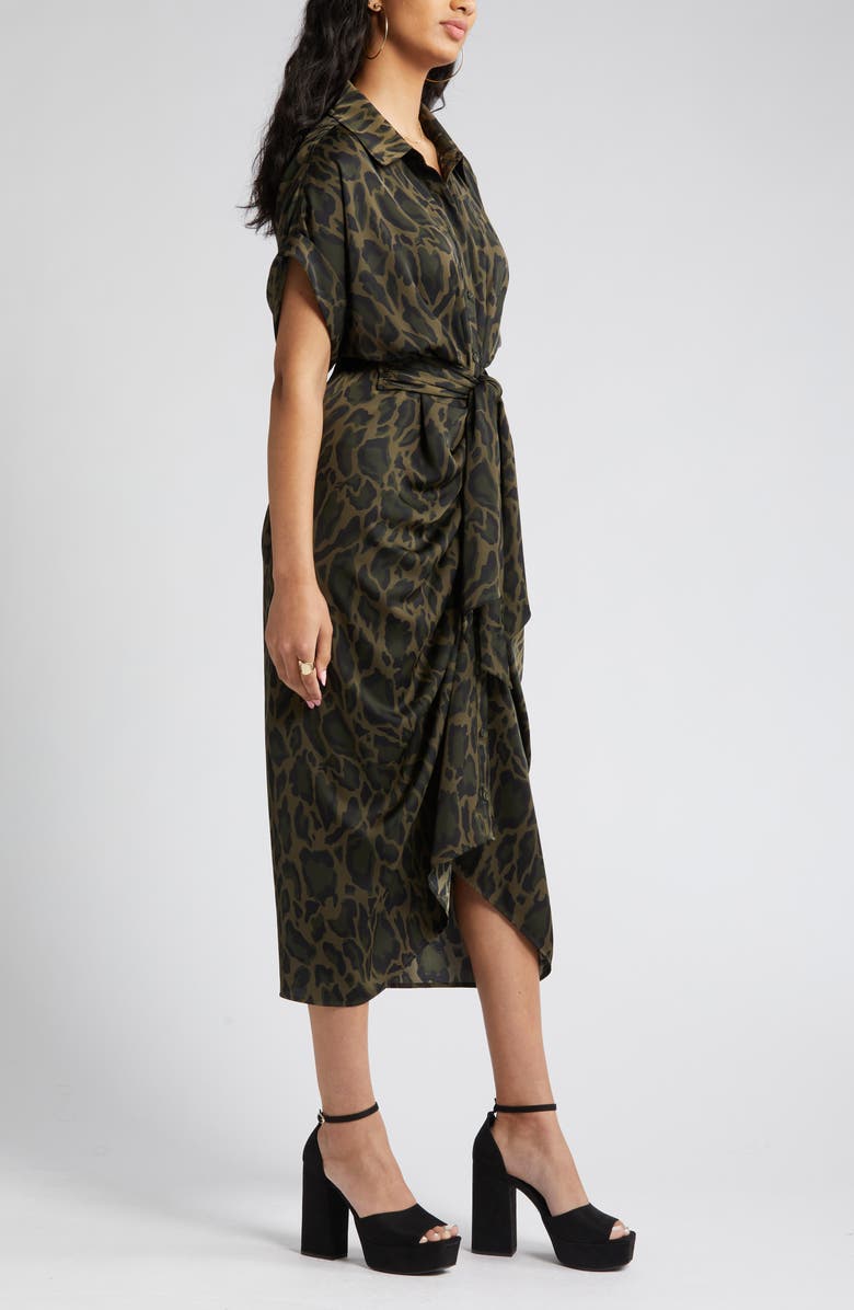 Steve Madden Tori Leopard Print Tie Waist Shirtdress, Alternate, color, 