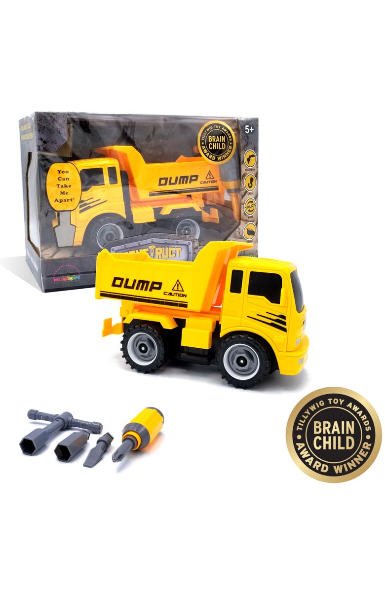 Mukikim Construct A Truck - Dump. Take it apart & put it back together + Friction powered(like 2-toys-in-1!) Awesome award winning toy that encourages creativity!, Main, color, Yellow
