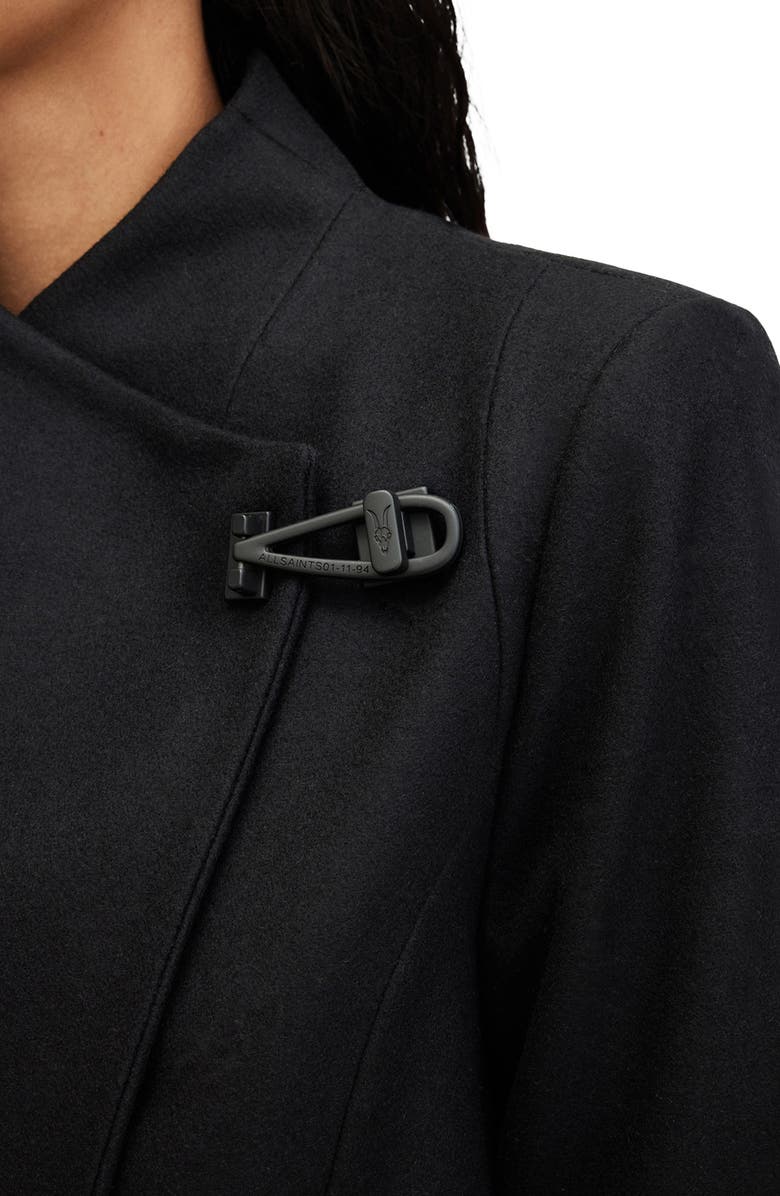 AllSaints Riley Wool Blend Belted Coat, Alternate, color, Black