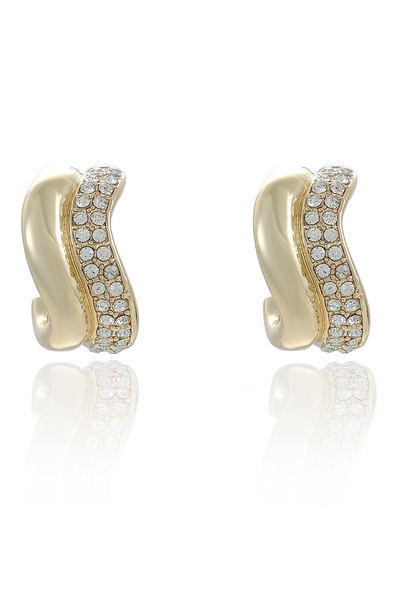 Cubic Zirconia Curve Hoop Earrings, Alternate, color, GOLD