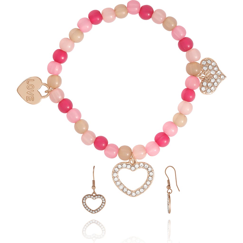 Jessica Simpson Kids Kids Pink Heart Charm Bracelet & Earrings Set In Pink