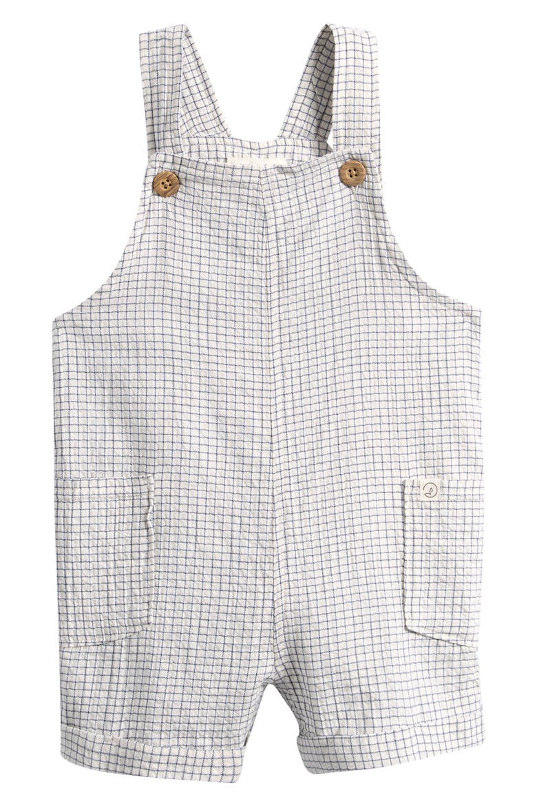 Check Stretch Cotton Blend Short Overalls, Main, color, BLUE CHECK