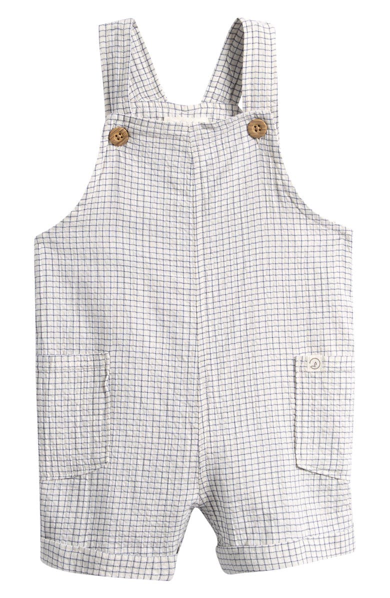 Little Planet Check Stretch Cotton Blend Short Overalls, Main, color, Blue Check