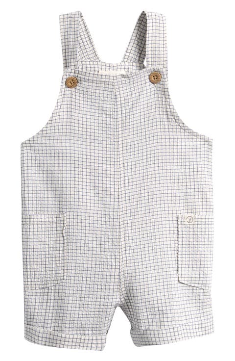 Check Stretch Cotton Blend Short Overalls (Baby)