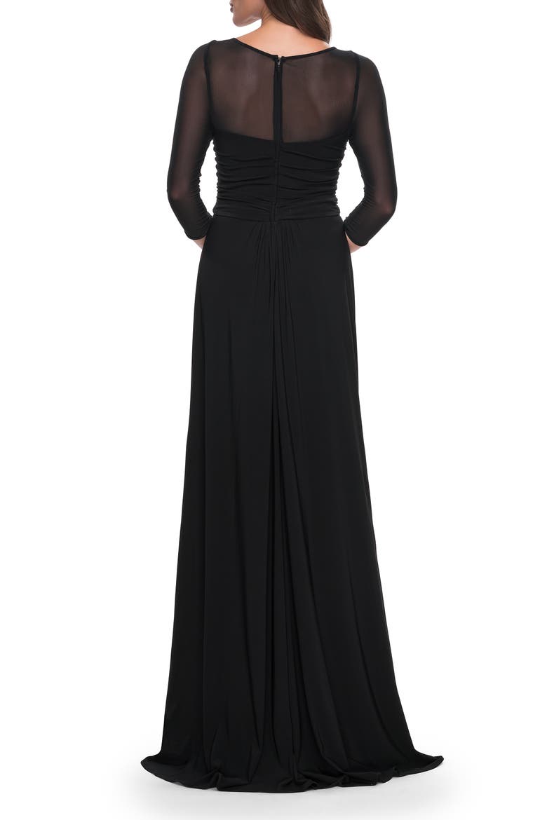 Chic Black Evening Dress with Illusion Neckline and Sleeves, Alternate, color, Black
