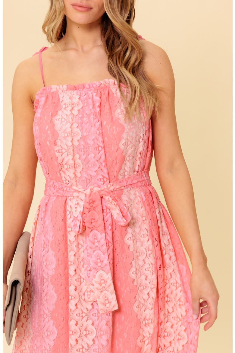 Tie Waist Lace Midi Dress, Alternate, color, PEACH