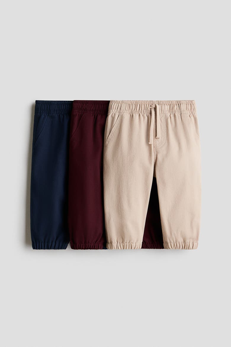 3-Pack Cotton Twill Joggers, Main, color, Navy blue/dark red/light beige