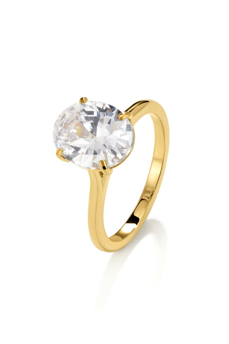 Oval Cubic Zirconia Solitaire Ring, Main, color, GOLD
