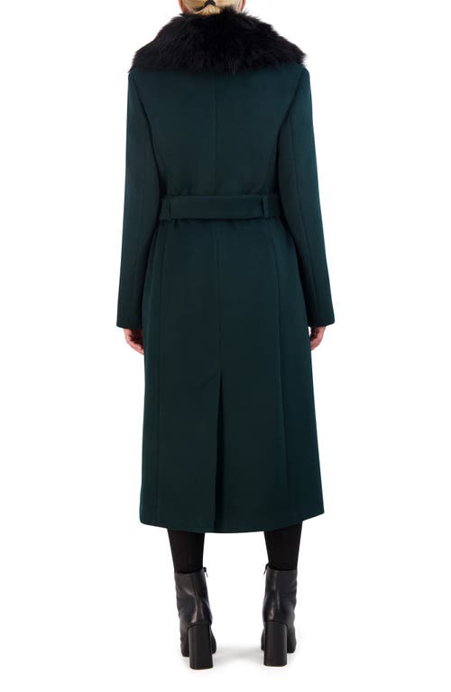 Cole Haan Signature Belted Faux Fur Collar Wool Blend Coat In Forest