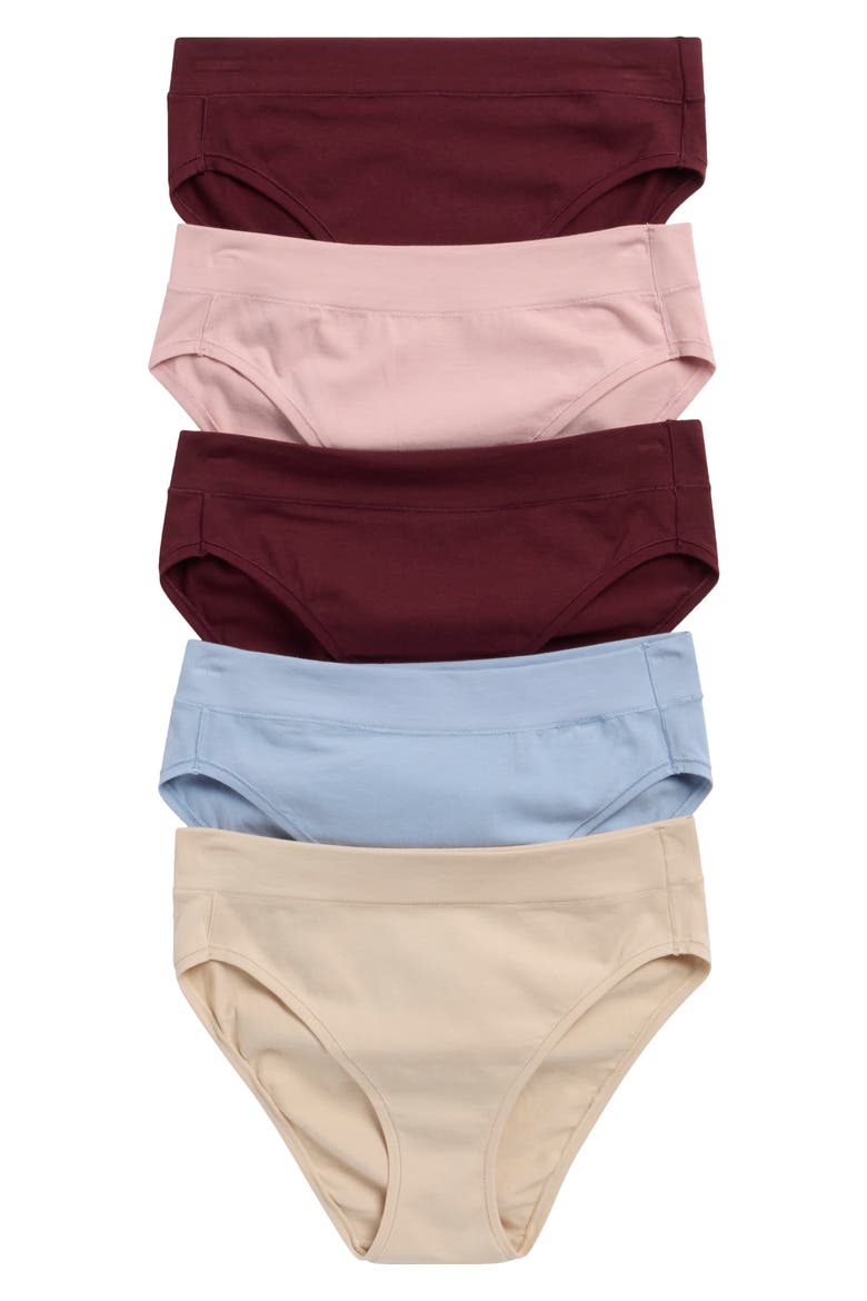5-Pack High Cut Stretch Cotton Briefs, Main, color, BURGUNDY- BLUE MULTI