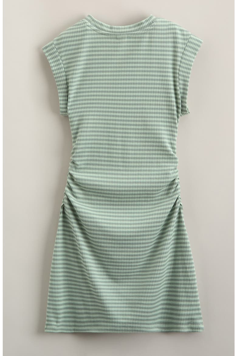 Kids' Shirred Rib T-Shirt Dress, Alternate, color, GREEN GHOST BELLY STRIPE