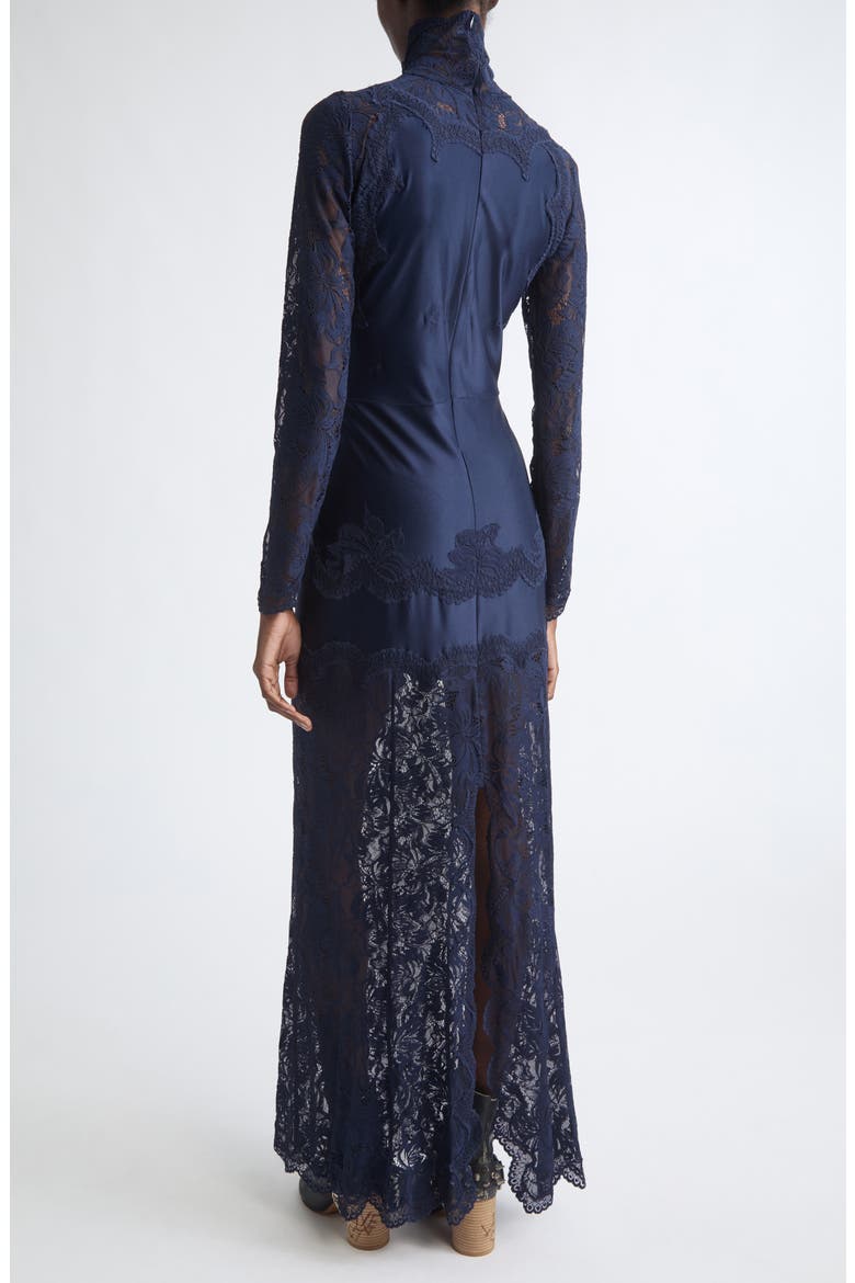 Long Sleeve Lace & Jersey Turtleneck Dress, Alternate, color, DEEP NAVY