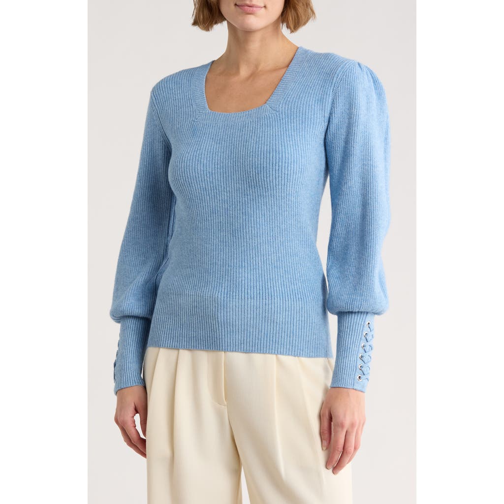 Love Token Whipstitch Sleeve Sweater In Blue