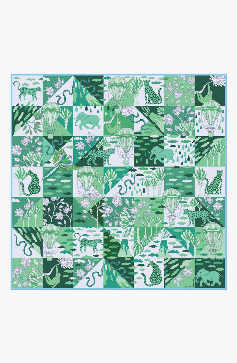 Jessie Zhao New York Double Sided Silk Scarf Of Rainforest Imagination, Alternate, color, Blue