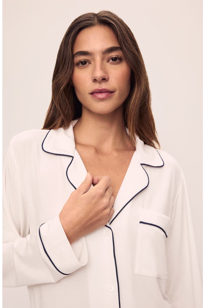 Gisele Relaxed Jersey Knit Short Pajamas, Alternate, color, PURE IVORY/ NAVY