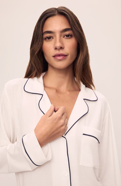 Eberjey Gisele Relaxed Jersey Knit Short Pajamas In Pure Ivory/navy