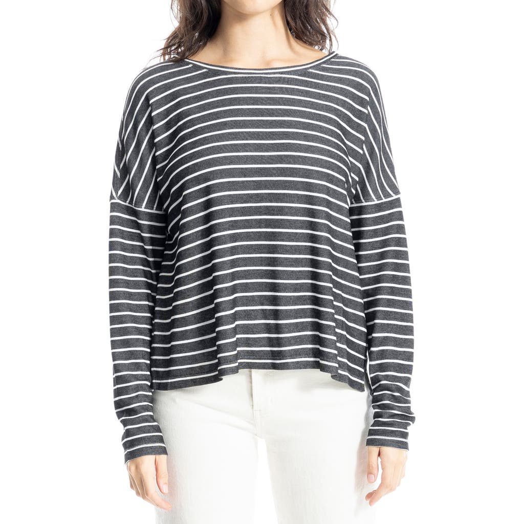 Max Studio Long Sleeve Bubble Hem Knit Top In Black/ivory