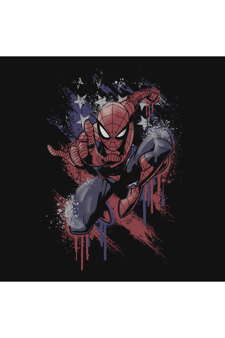 Girls Marvel Spider-Man Spidey Americana Pose T Shirt, Alternate, color, Black