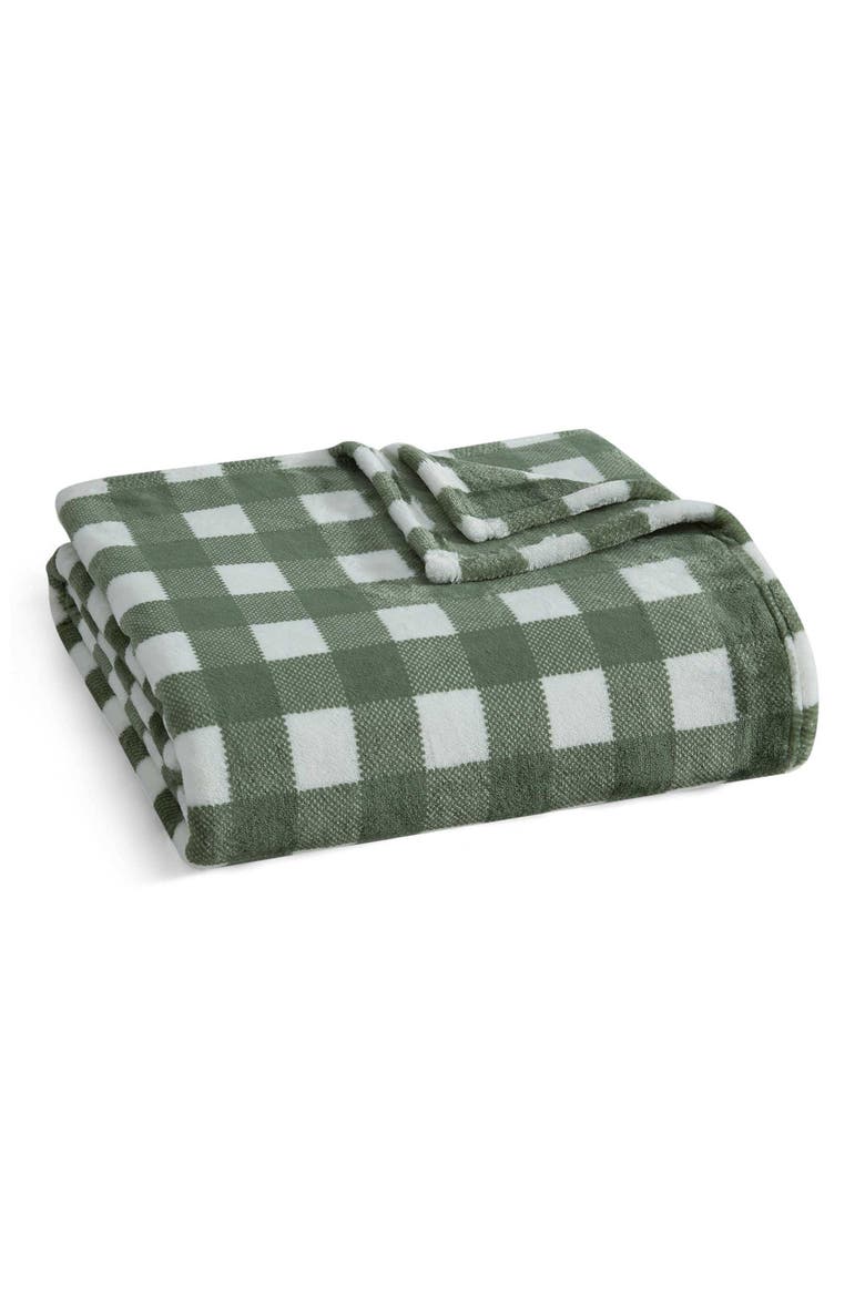Madison Gingham Throw Blanket, Main, color, GREEN
