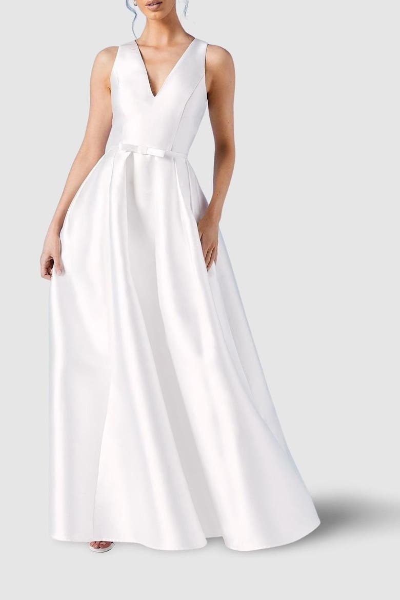 Bow Waist Maxi Wedding, Alternate, color, Ivory