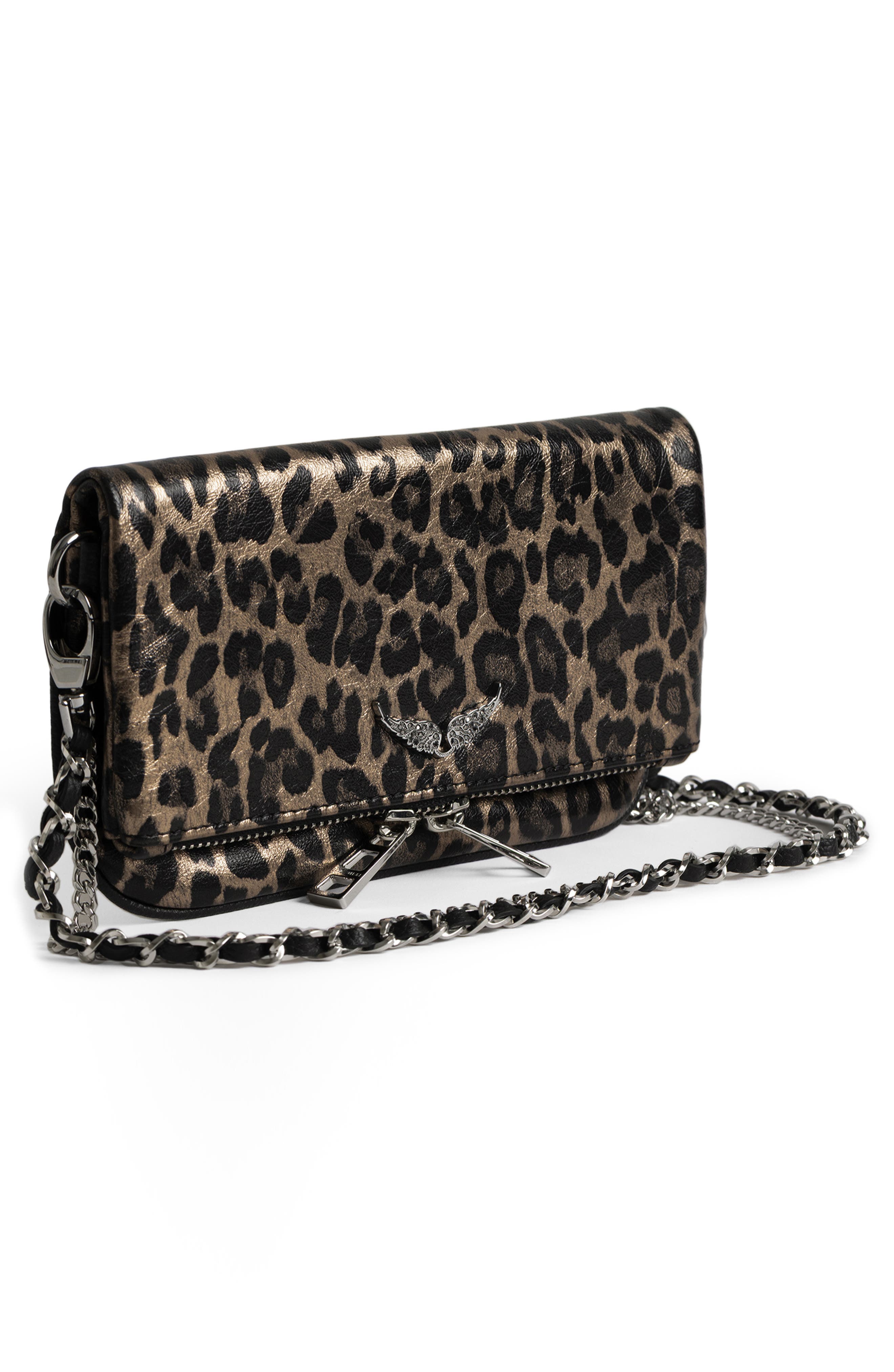 Zadig & Voltaire Nano Rock Metallic Leopard Clutch, Alternate, color, Silver