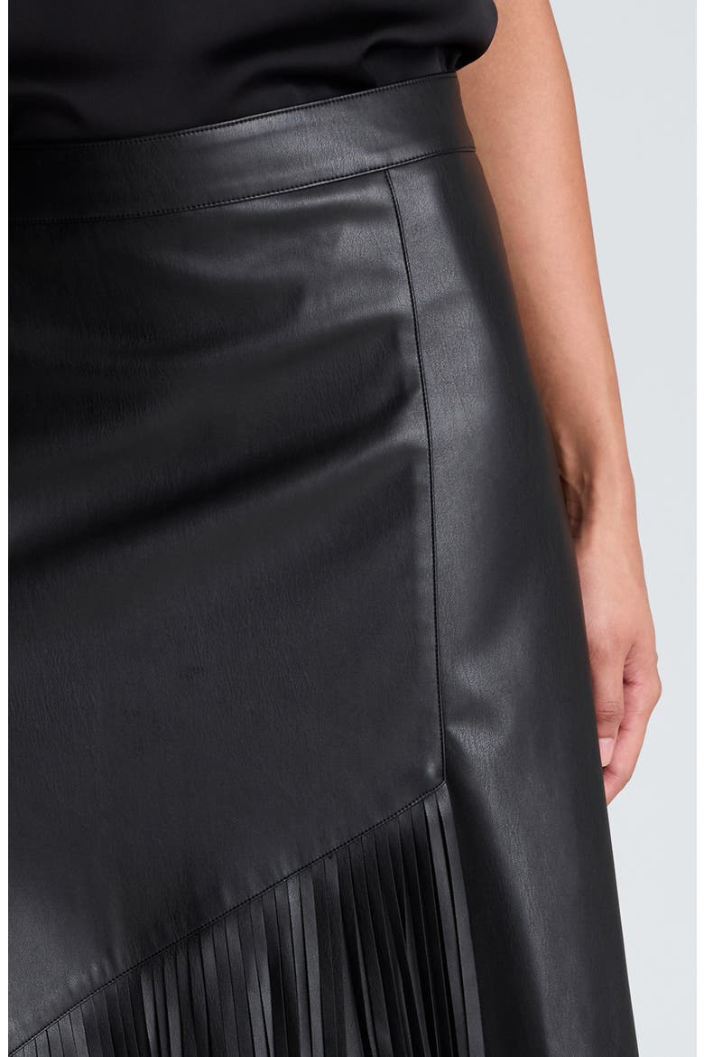 Fringe Asymmetric Faux Leather Midi Skirt, Alternate, color, BLACK