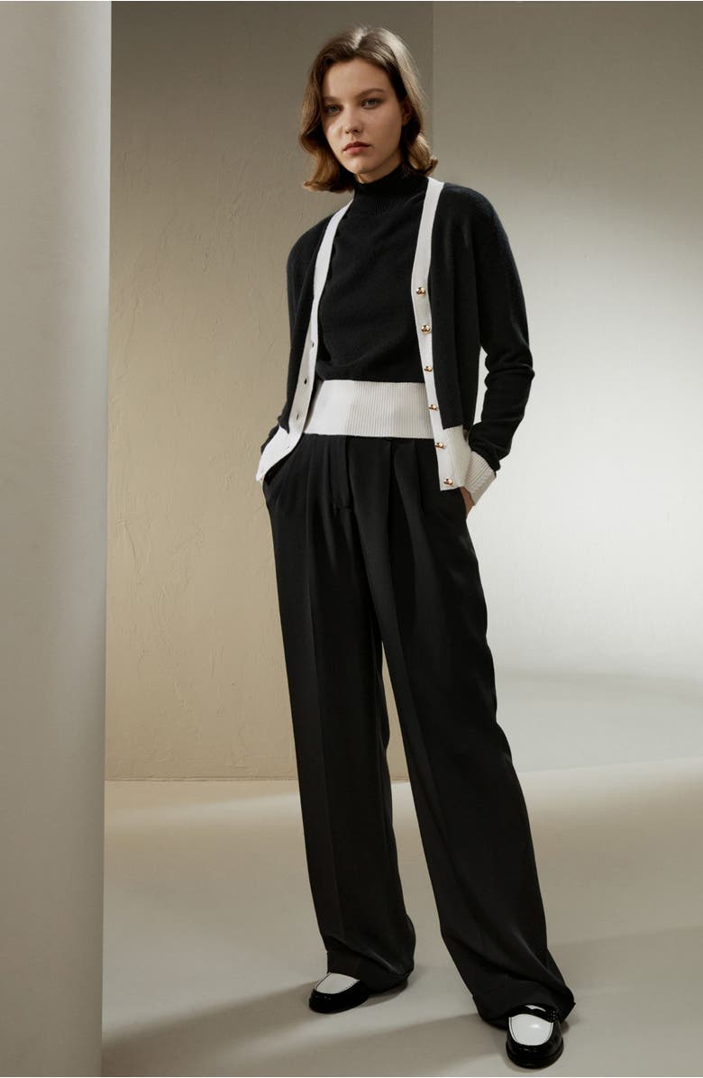 Lilysilk Gemini Cashmere Cardigan with Contrasting Hem, Alternate, color, Black